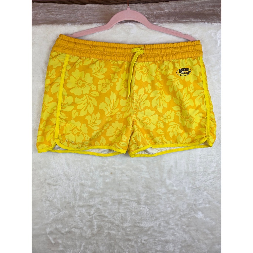 Hawaiian‎ Tropic Mens Yellow Floral Hibiscus Board Shorts Swim Trunks Large